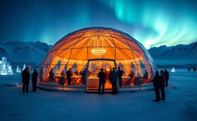 a glass dome with lights inside