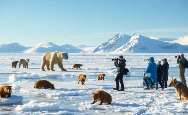 a group of polar bears in the snow